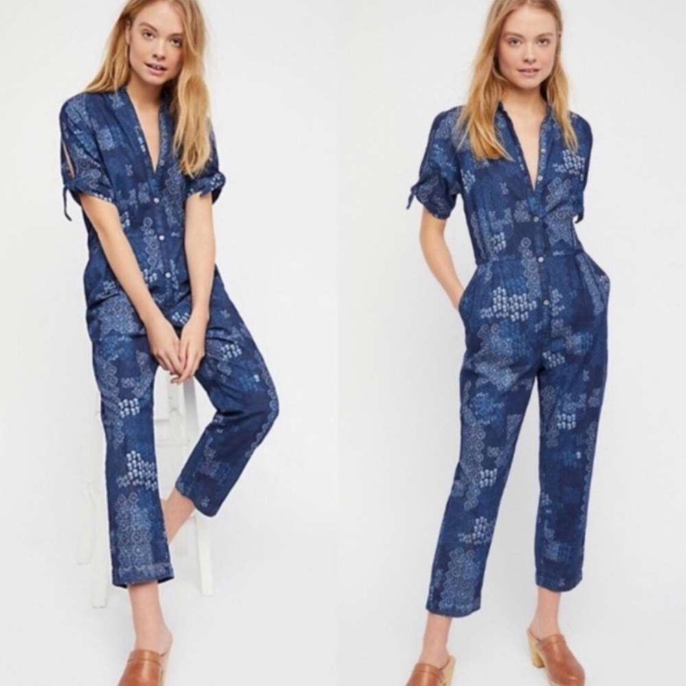 Free People Indigo Daze Jumpsuit Size S